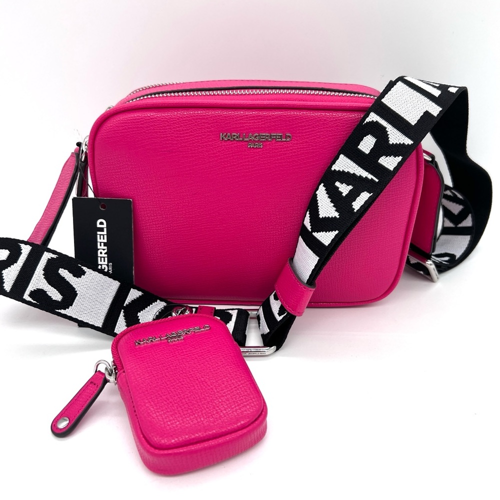 Karl Lagerfeld Hot Pink Fuchsia Crossbody Bag With Zip Pouch NWT